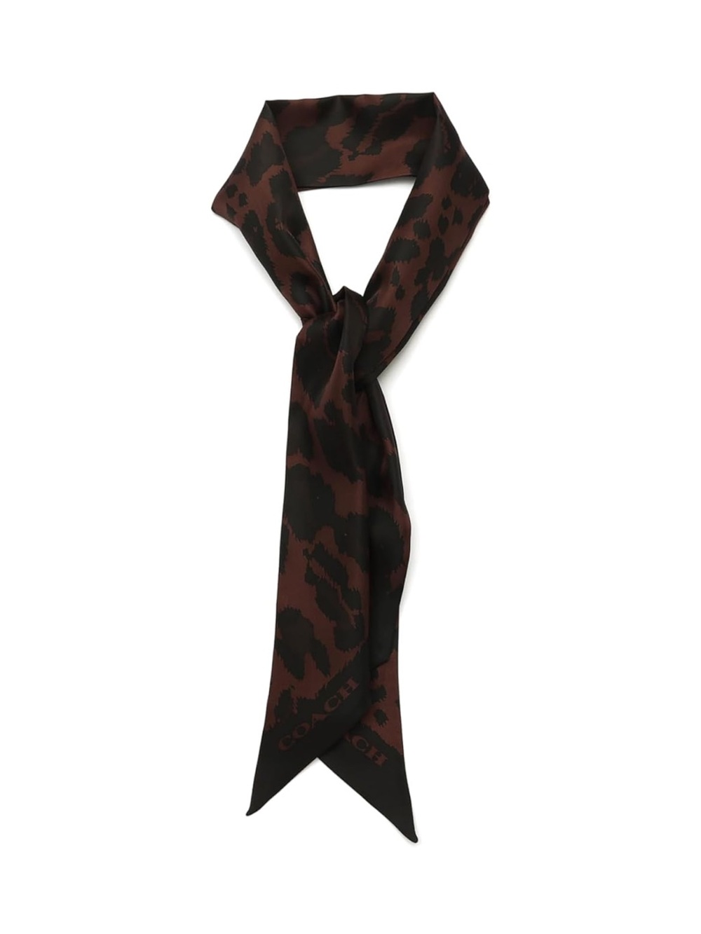New Coach Leopard Print Wide Silk Skinny Scarf in Brown and Black
